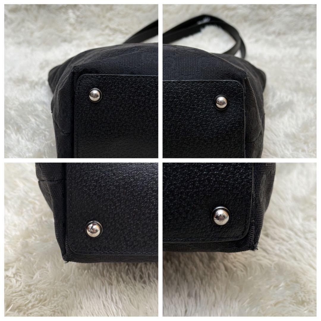 GUCCIグッチ GGキャンバス トートバッグ 金具 プレート 黒 120840
