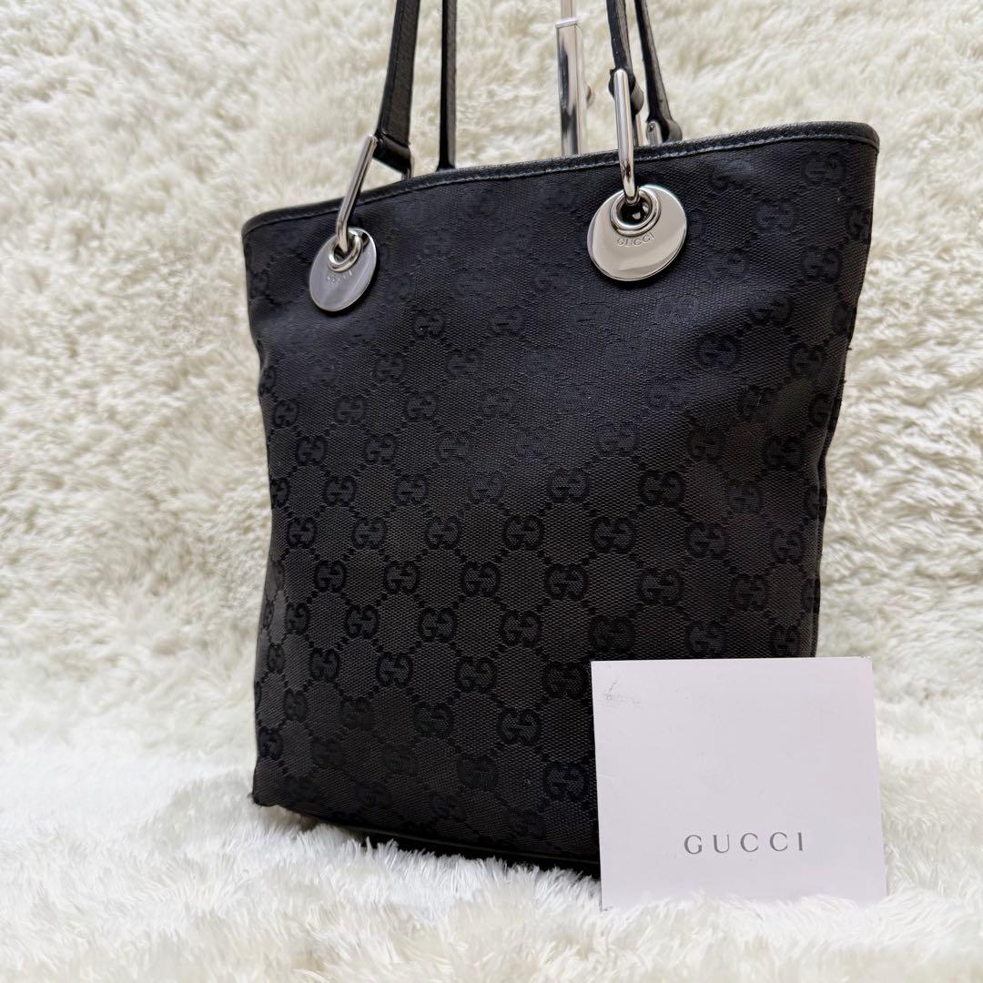 GUCCIグッチ GGキャンバス トートバッグ 金具 プレート 黒 120840