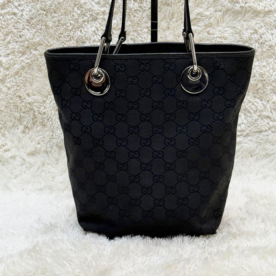 GUCCIグッチ GGキャンバス トートバッグ 金具 プレート 黒 120840