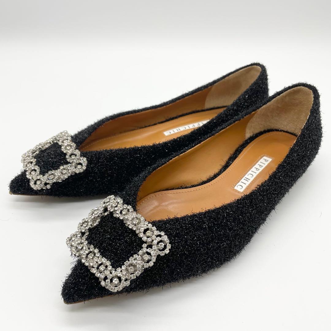 PIPPICHIC ピッピシック フラットシューズ ビジュー 黒 24.0cm