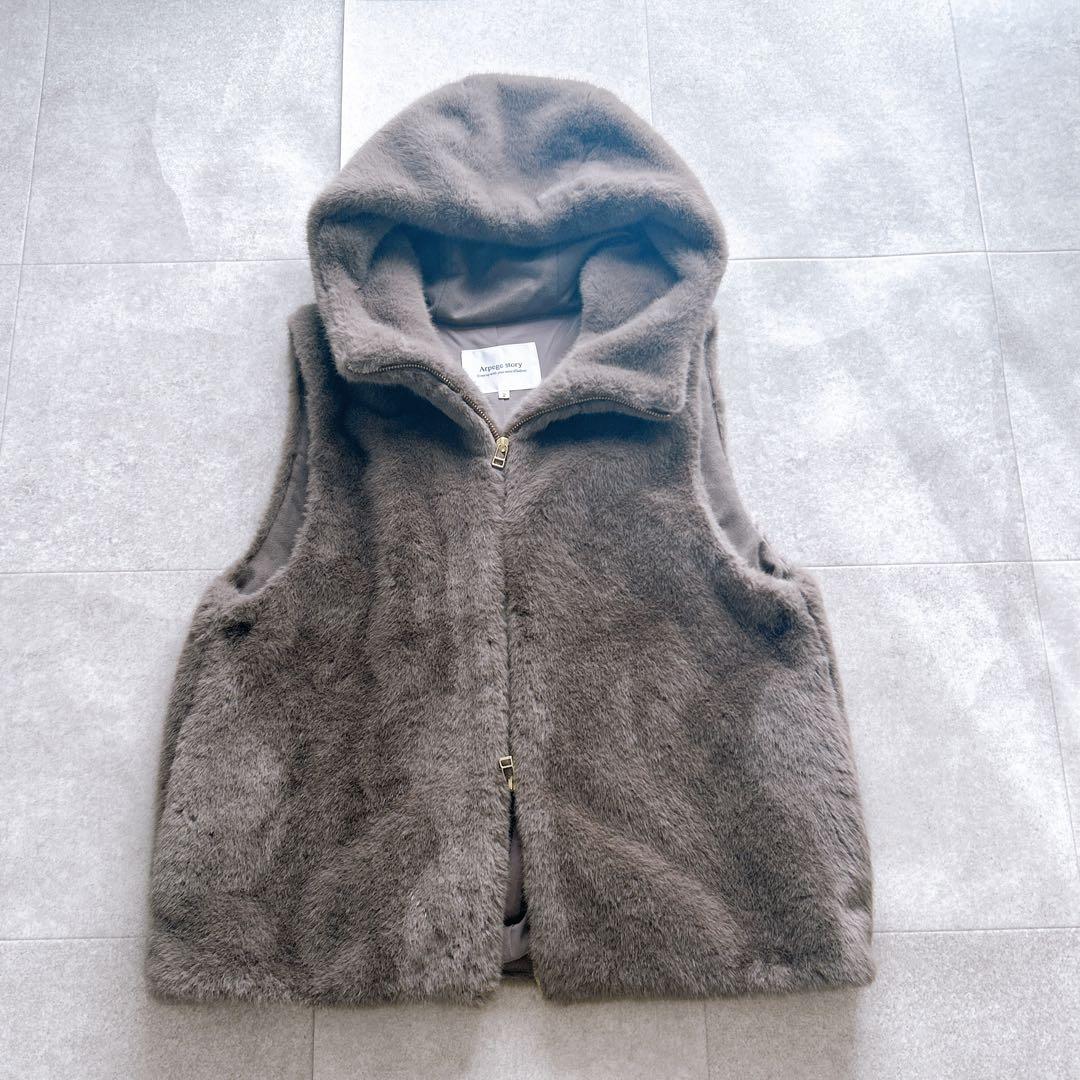 極美品✨ Arpege story ファージップベスト チャコールグレー M