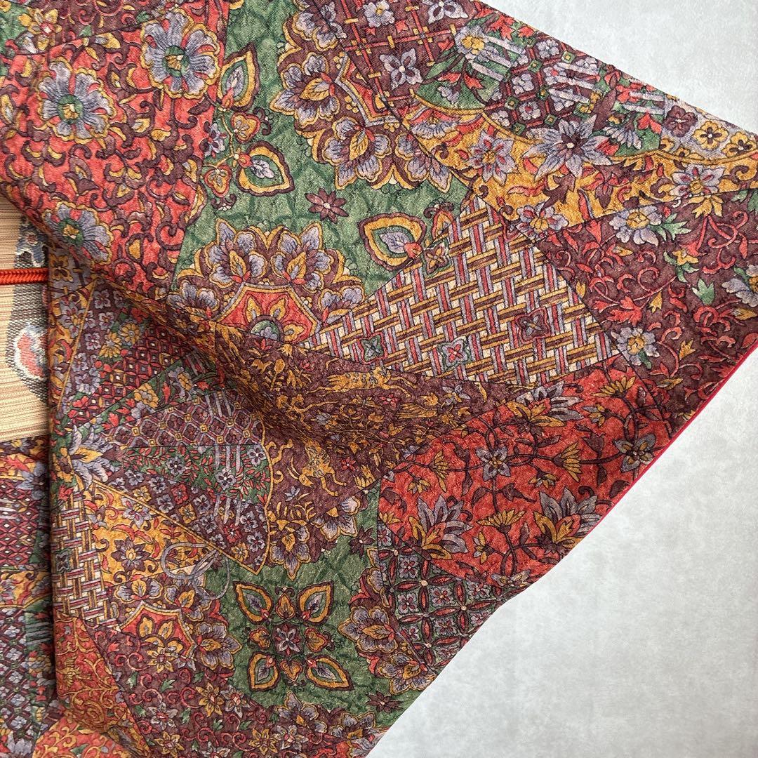 小紋　フルセット　着物　正絹　更紗　普段着物　深みカラー　大人シック　J1