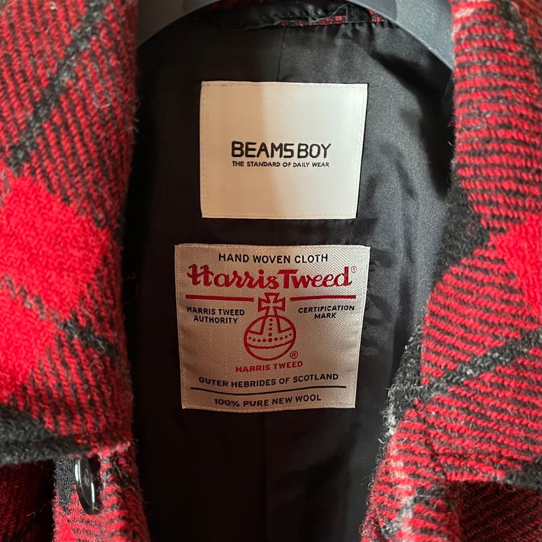 BEAMS BOYハリスツイードバルマカンコート 23FW レッドチェック