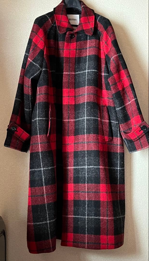 BEAMS BOYハリスツイードバルマカンコート 23FW レッドチェック