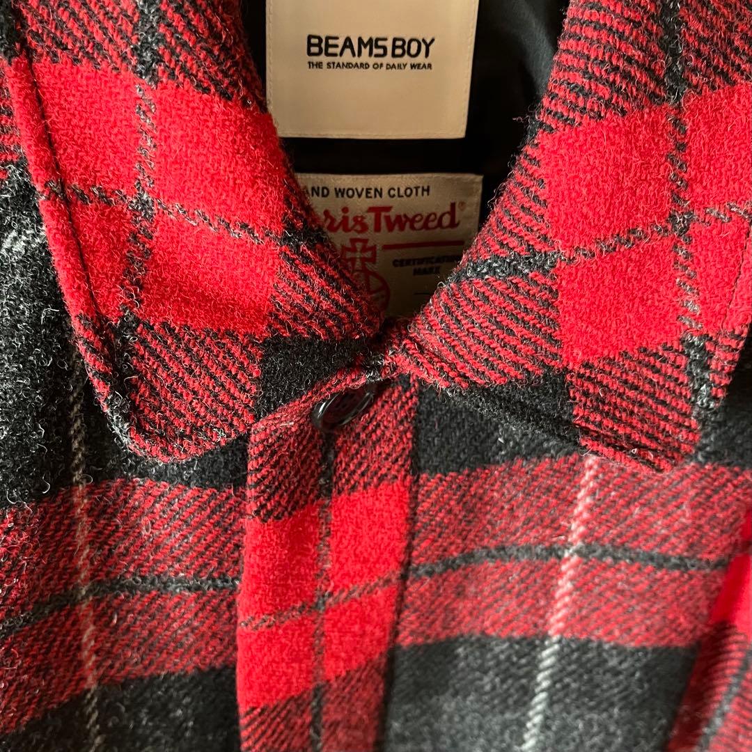 BEAMS BOYハリスツイードバルマカンコート 23FW レッドチェック