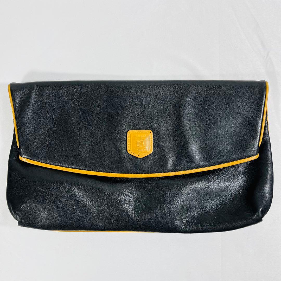【人気】Celine セリーヌ　クラッチバッグ マカダム オールレザーブラック