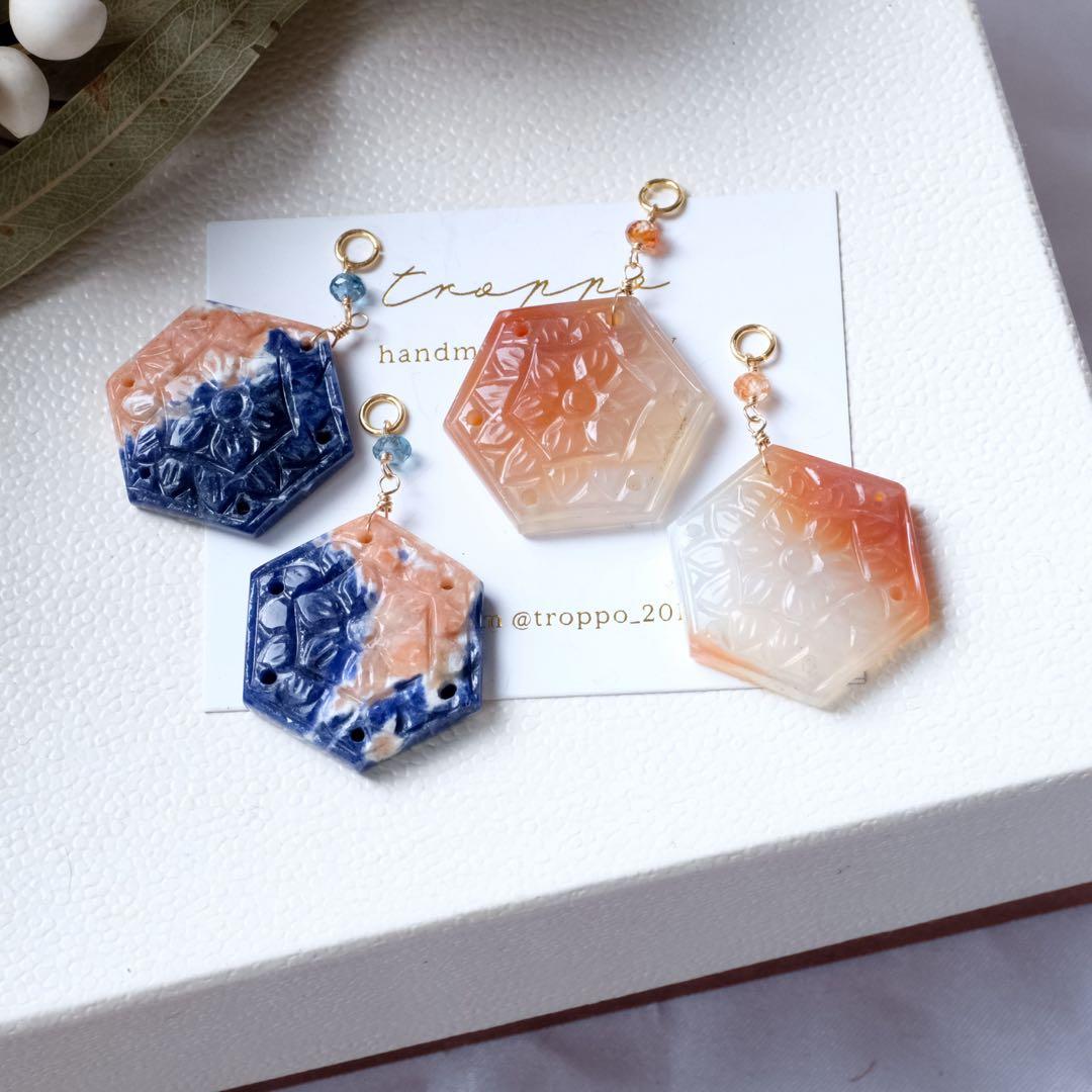 Kaya♦︎14kgfピーチオレンジドラゴンスケールカービングネックレス