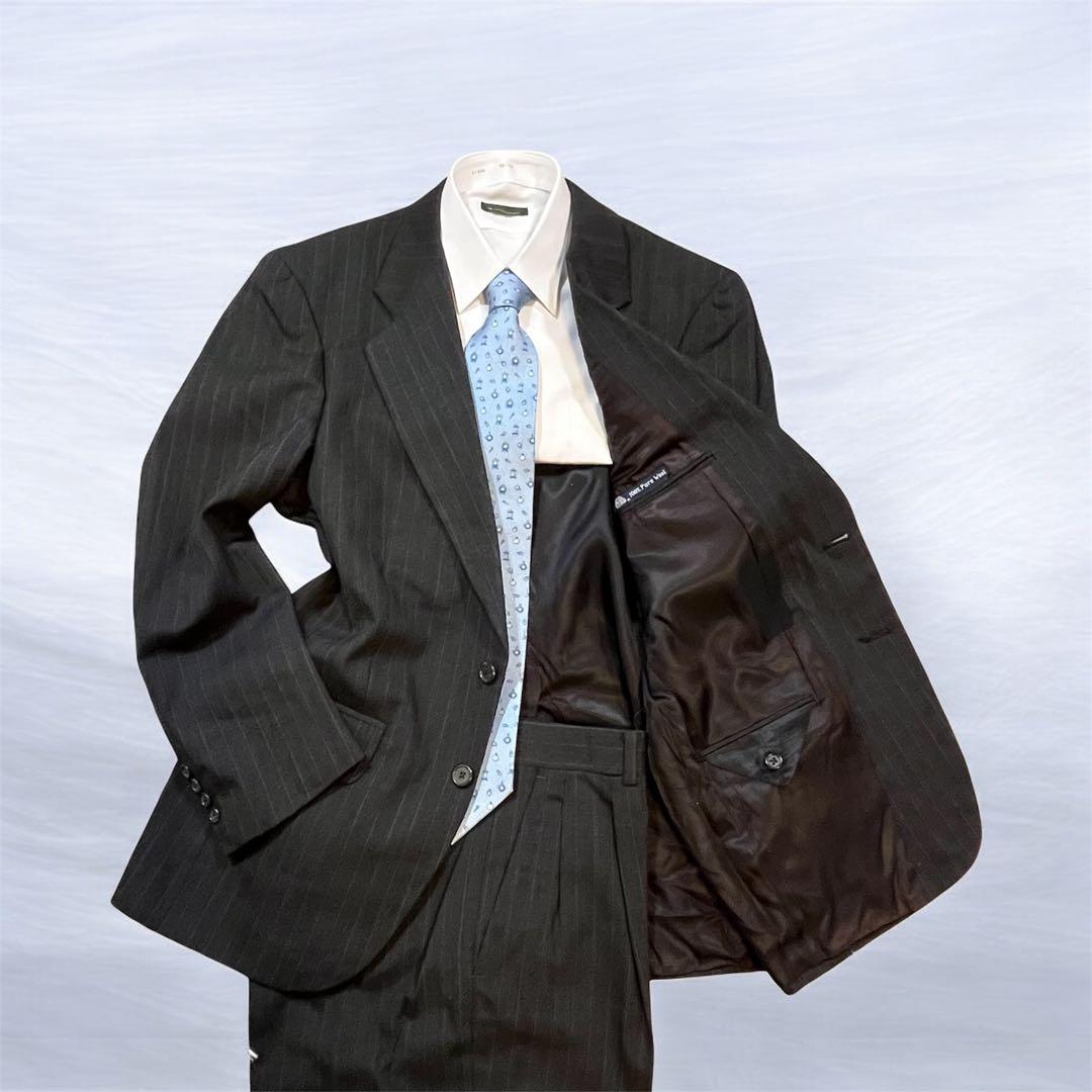 【極美品】バーバリーズ ストライプ ビジネススーツ アメリカ製 M グレー