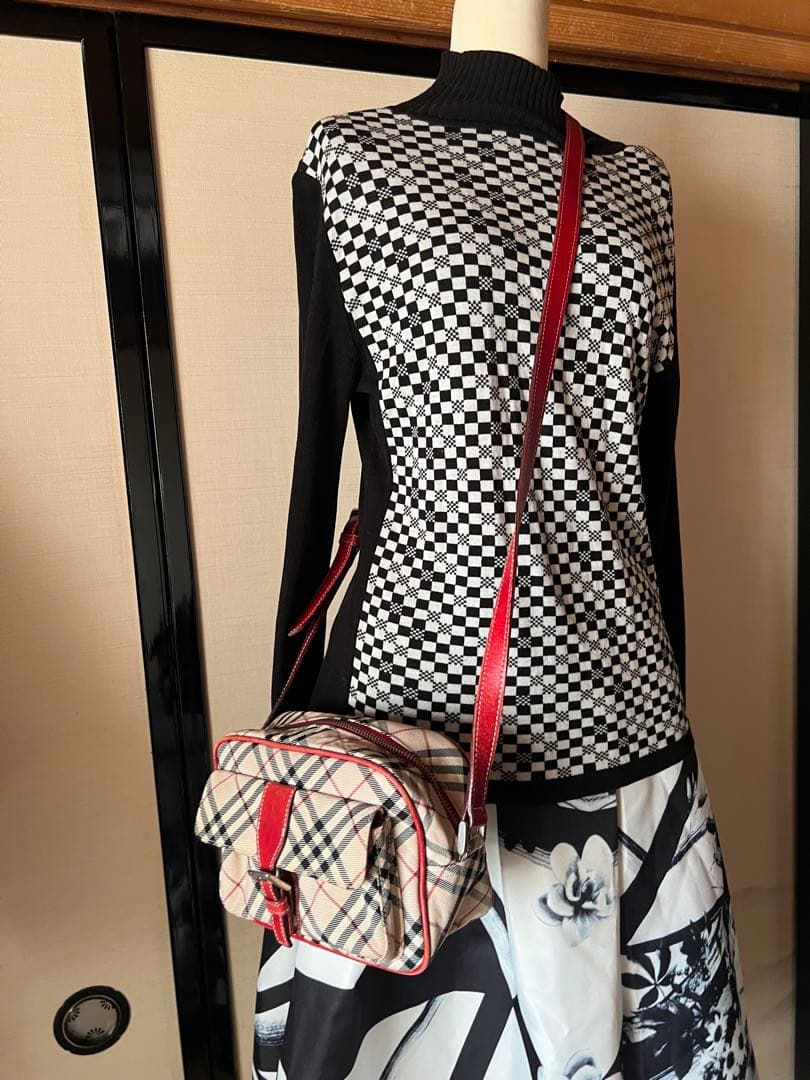 BURBERRY チェック柄ショルダーバッグ ベージュ/レッド