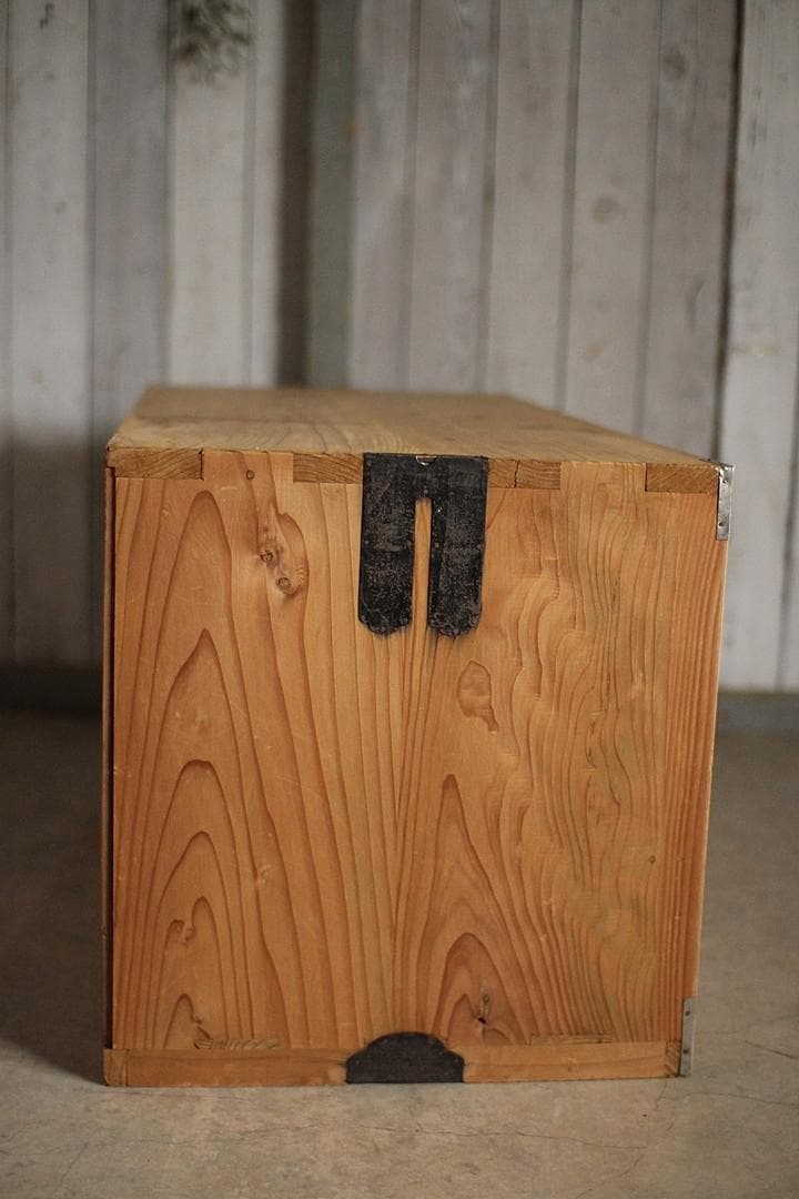 古いガラス戸棚×木製小引き出し3杯　ローチェスト　食器棚　古家具