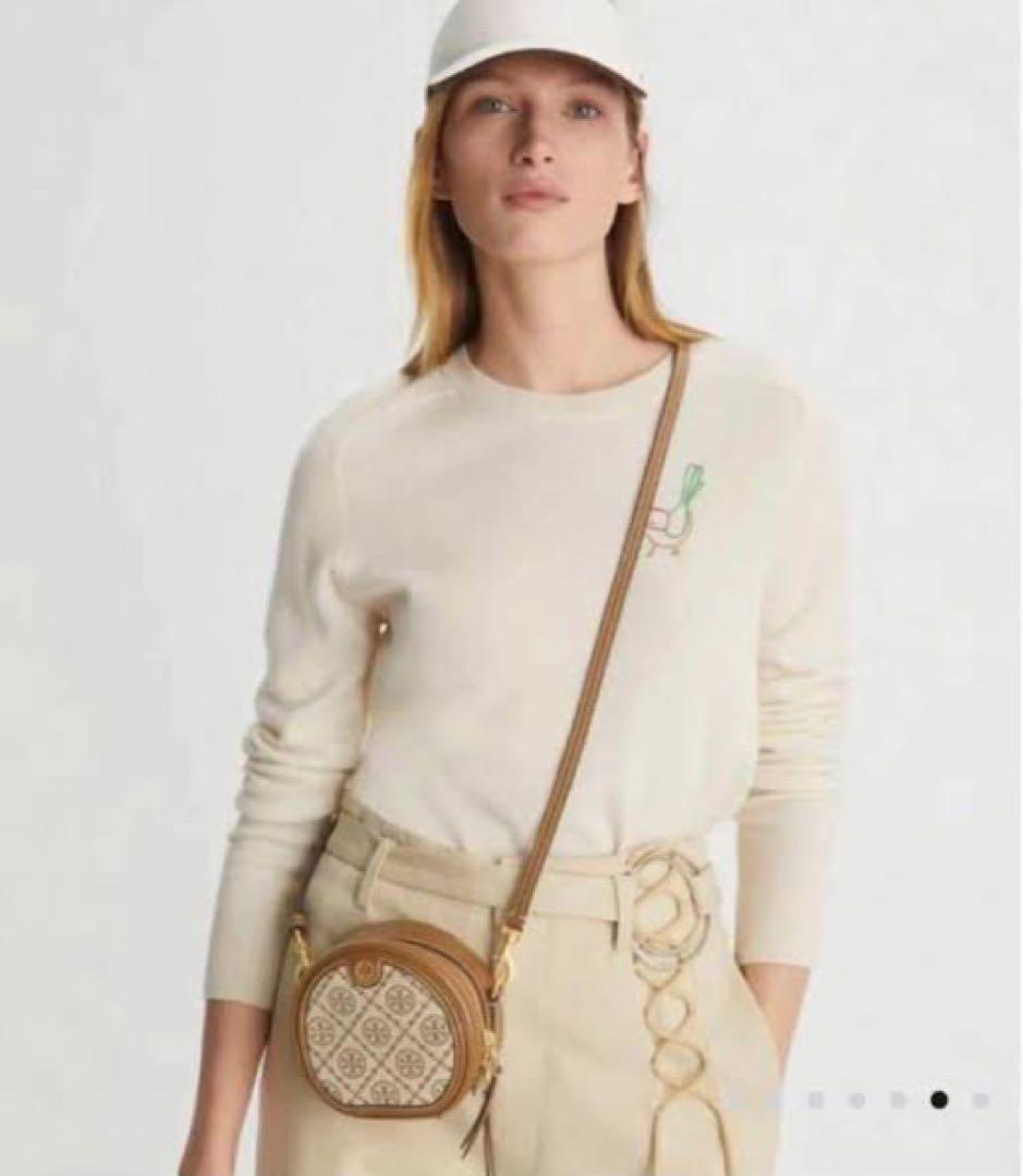 正規品 トリーバーチ Tモノグラム ジャカード プチムーンバッグ ヘーゼルナッツ