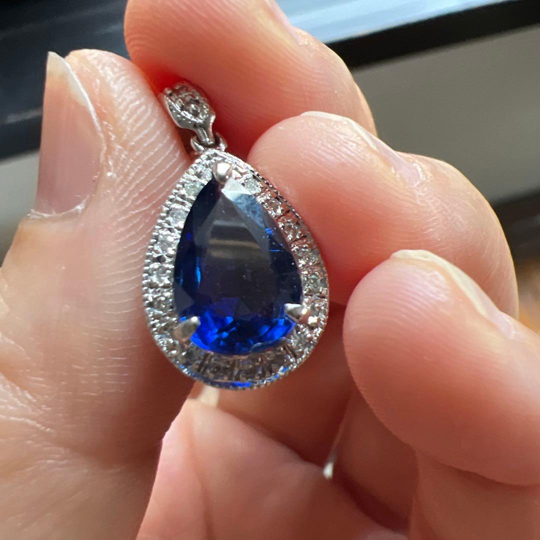 天然石ブルー石 サファイア？ペンダントトップk18WG