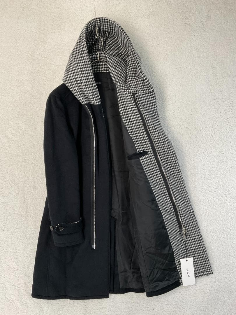 【未使用】AKM アンゴララップフード付コート 定価20万円　サイズL