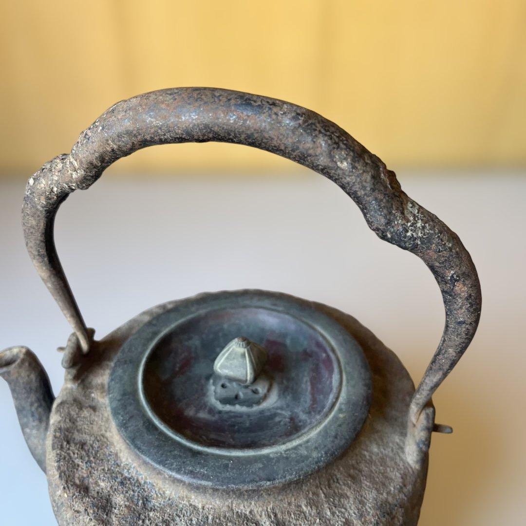 龍文堂　造 鉄瓶　猿　松　斑紫銅　蓋　水漏れ　無し　骨董品