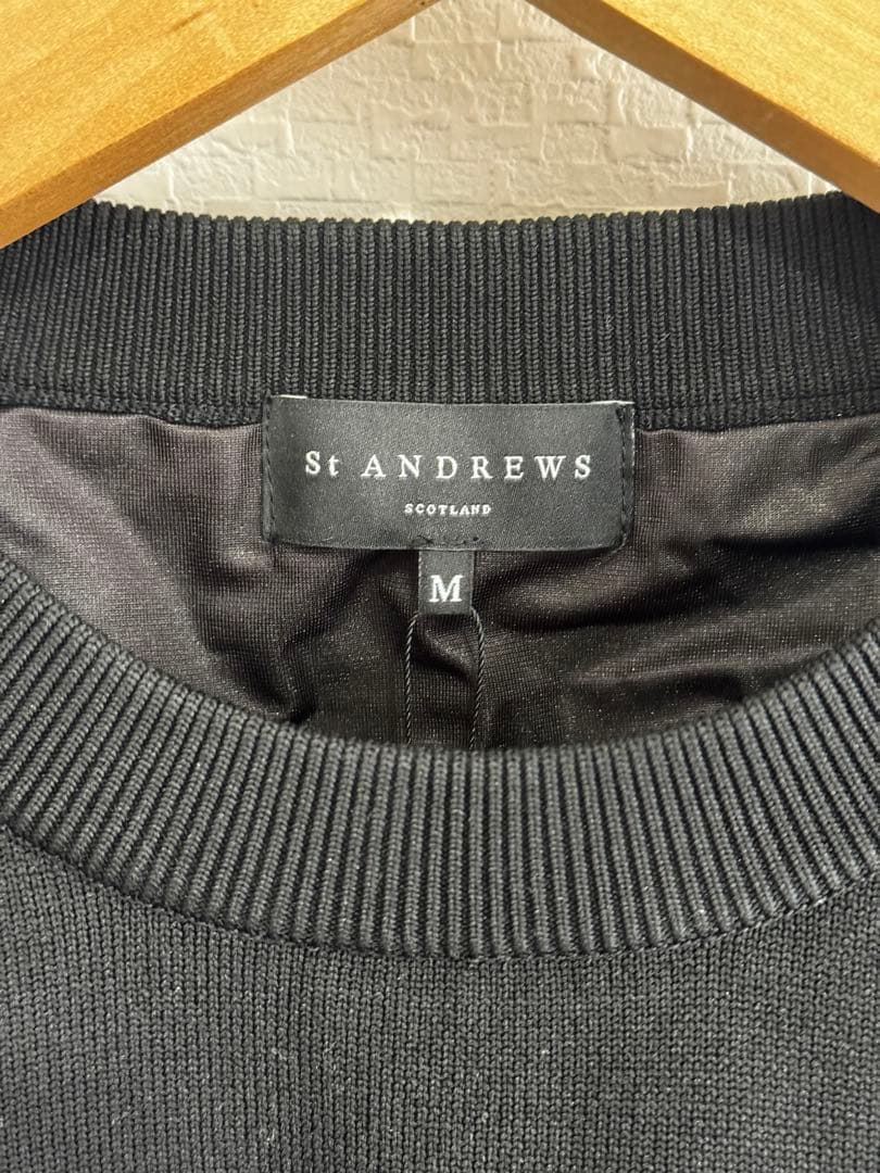 St ANDREWS 12G天竺×リンクス裏地付きクルーネックニットプルオーバー
