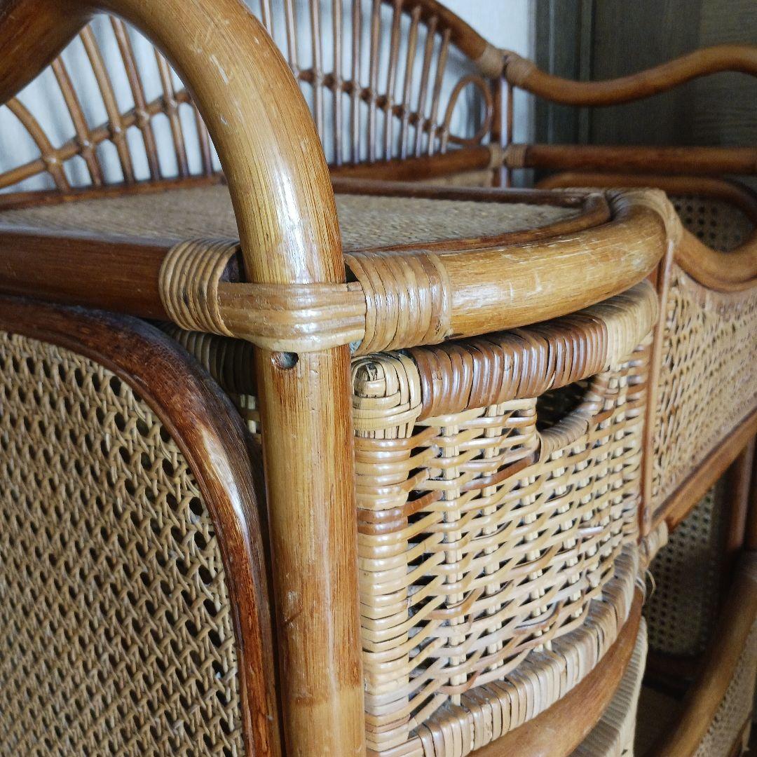 ラタン製 3段引き出しチェスト　オープンシェルフ　キャスター付き