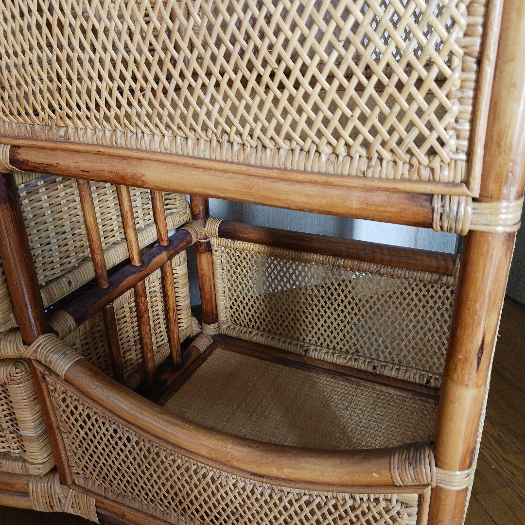 ラタン製 3段引き出しチェスト　オープンシェルフ　キャスター付き