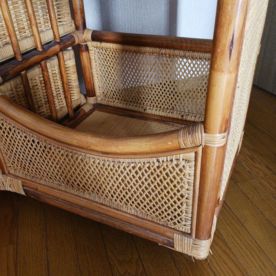 ラタン製 3段引き出しチェスト　オープンシェルフ　キャスター付き