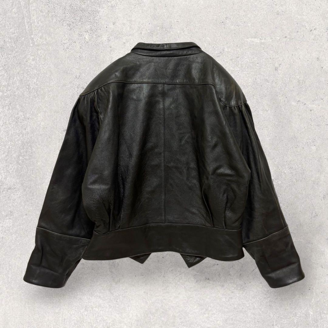 【本革】短丈 立体シルエット レザージャケット 黒 ラグラン 90sヴィンテージ