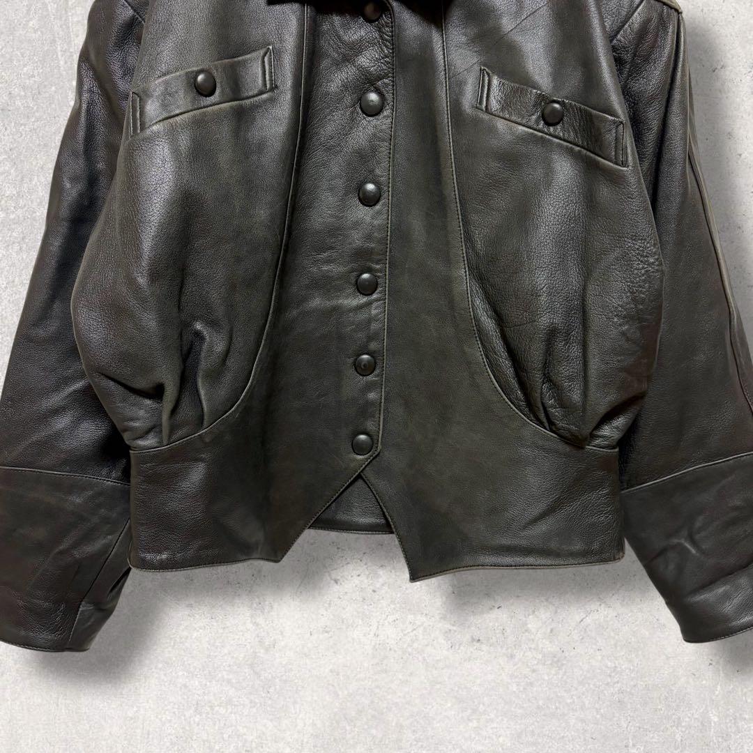 【本革】短丈 立体シルエット レザージャケット 黒 ラグラン 90sヴィンテージ