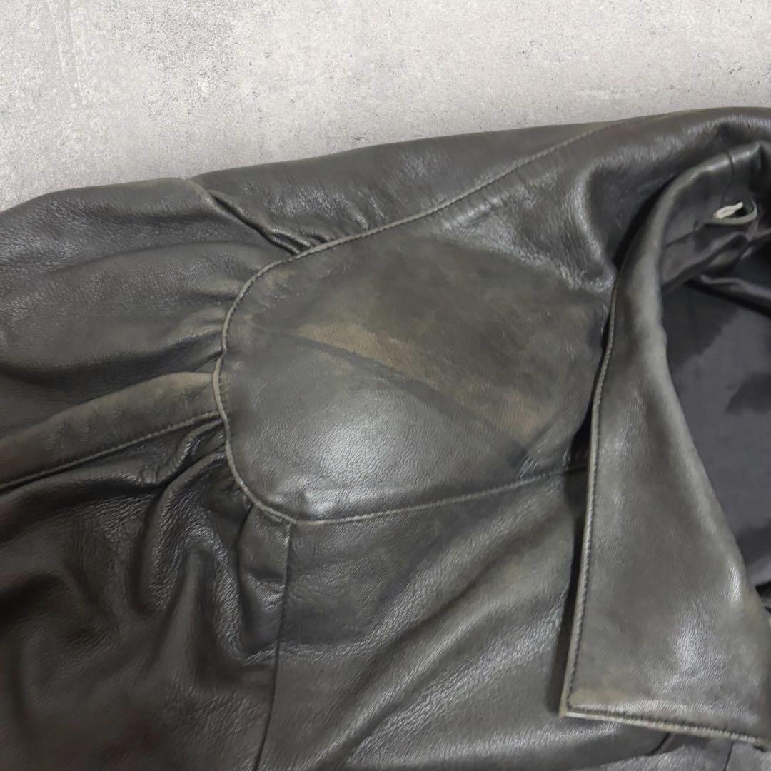 【本革】短丈 立体シルエット レザージャケット 黒 ラグラン 90sヴィンテージ
