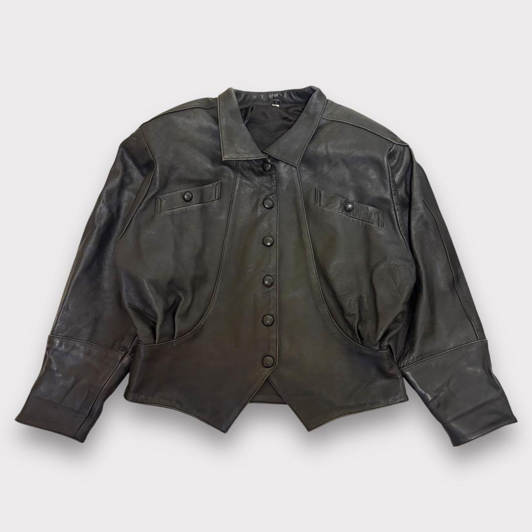 【本革】短丈 立体シルエット レザージャケット 黒 ラグラン 90sヴィンテージ