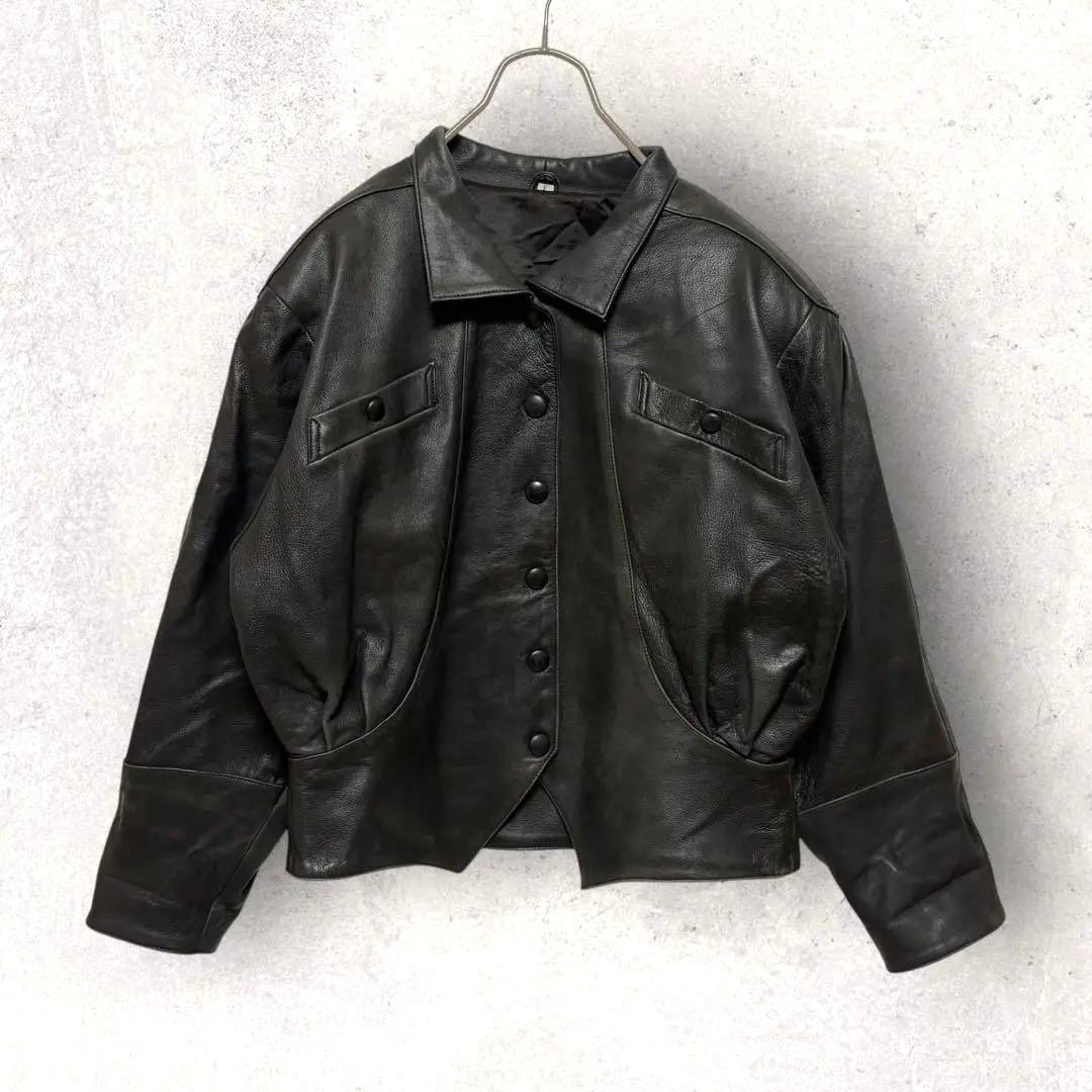 【本革】短丈 立体シルエット レザージャケット 黒 ラグラン 90sヴィンテージ