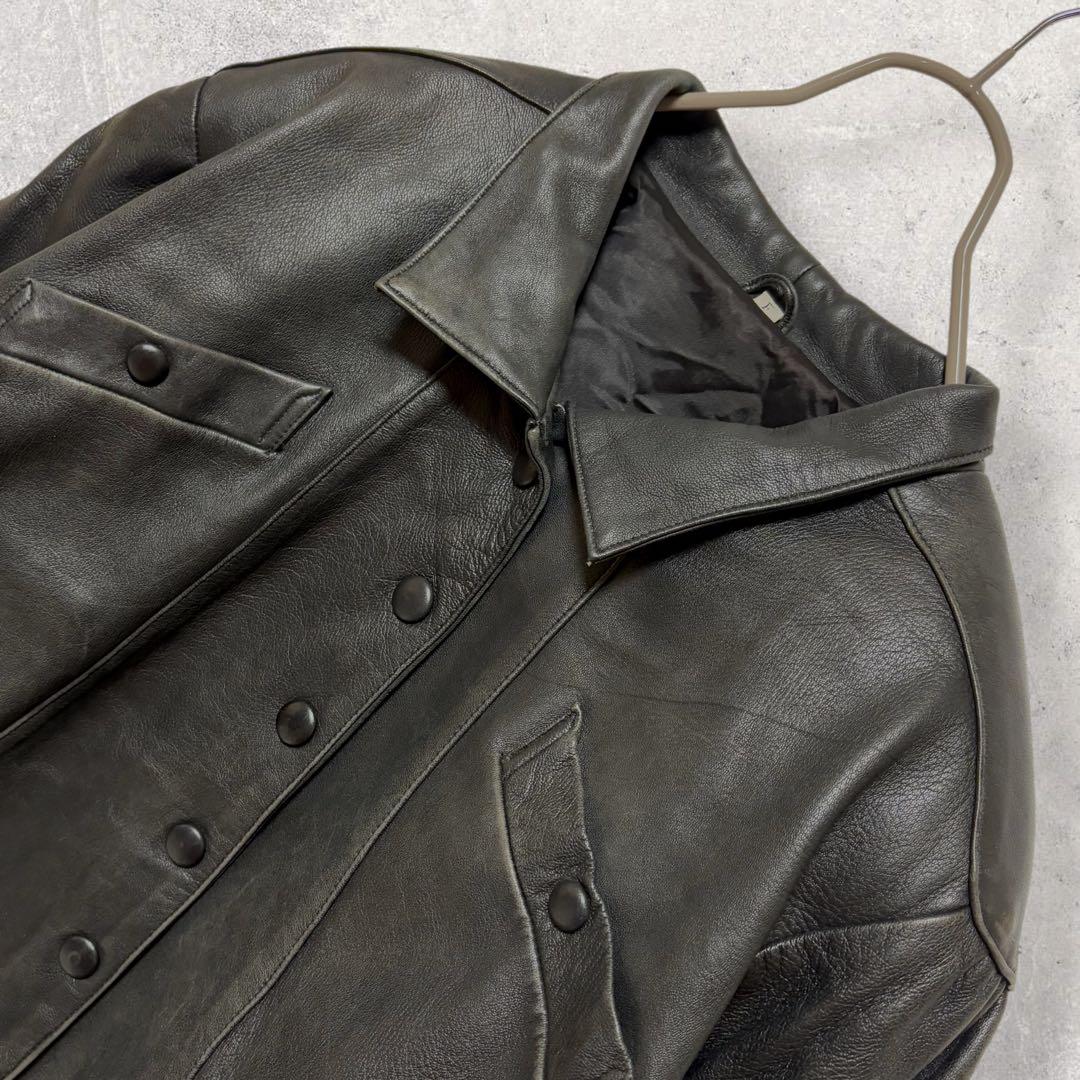 【本革】短丈 立体シルエット レザージャケット 黒 ラグラン 90sヴィンテージ