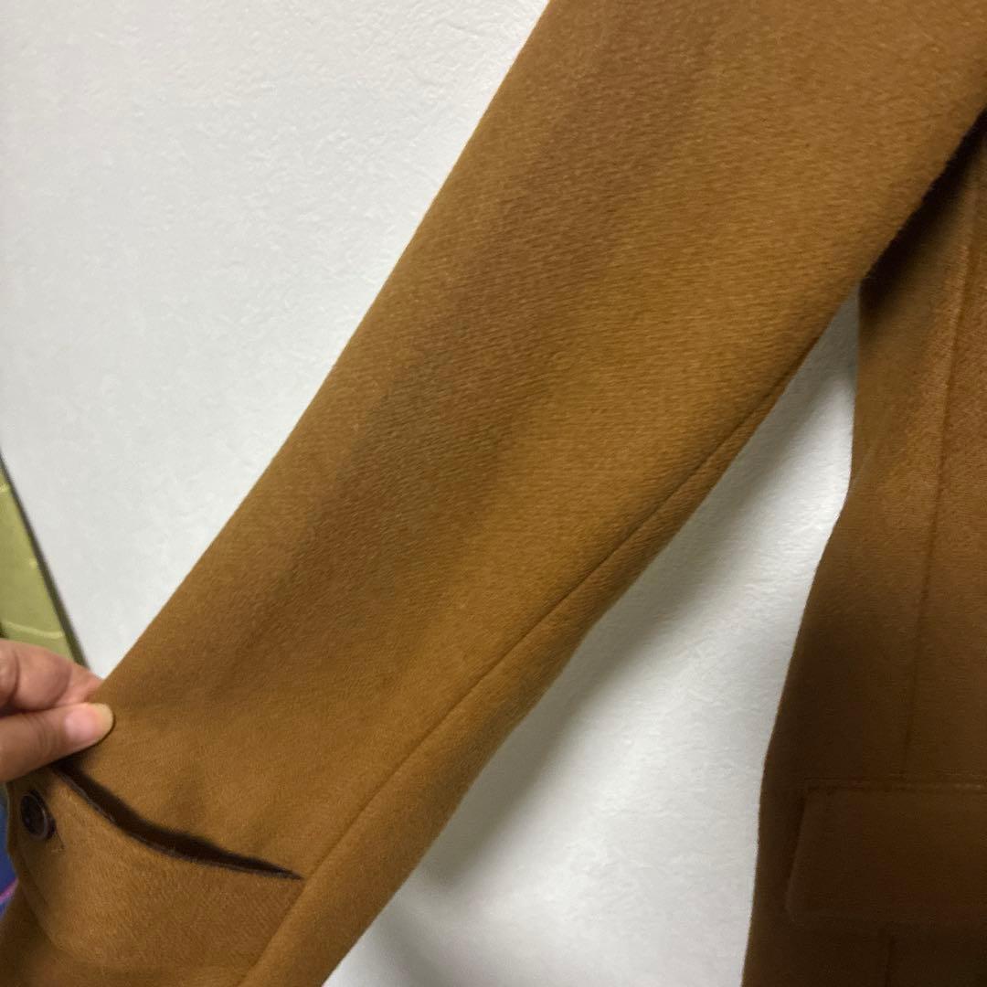 【美品】SHIPS シップス SUPER140'S ウール ピーコートキャメルＬ