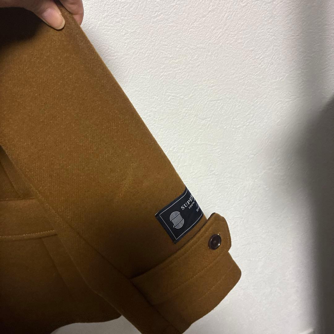 【美品】SHIPS シップス SUPER140'S ウール ピーコートキャメルＬ