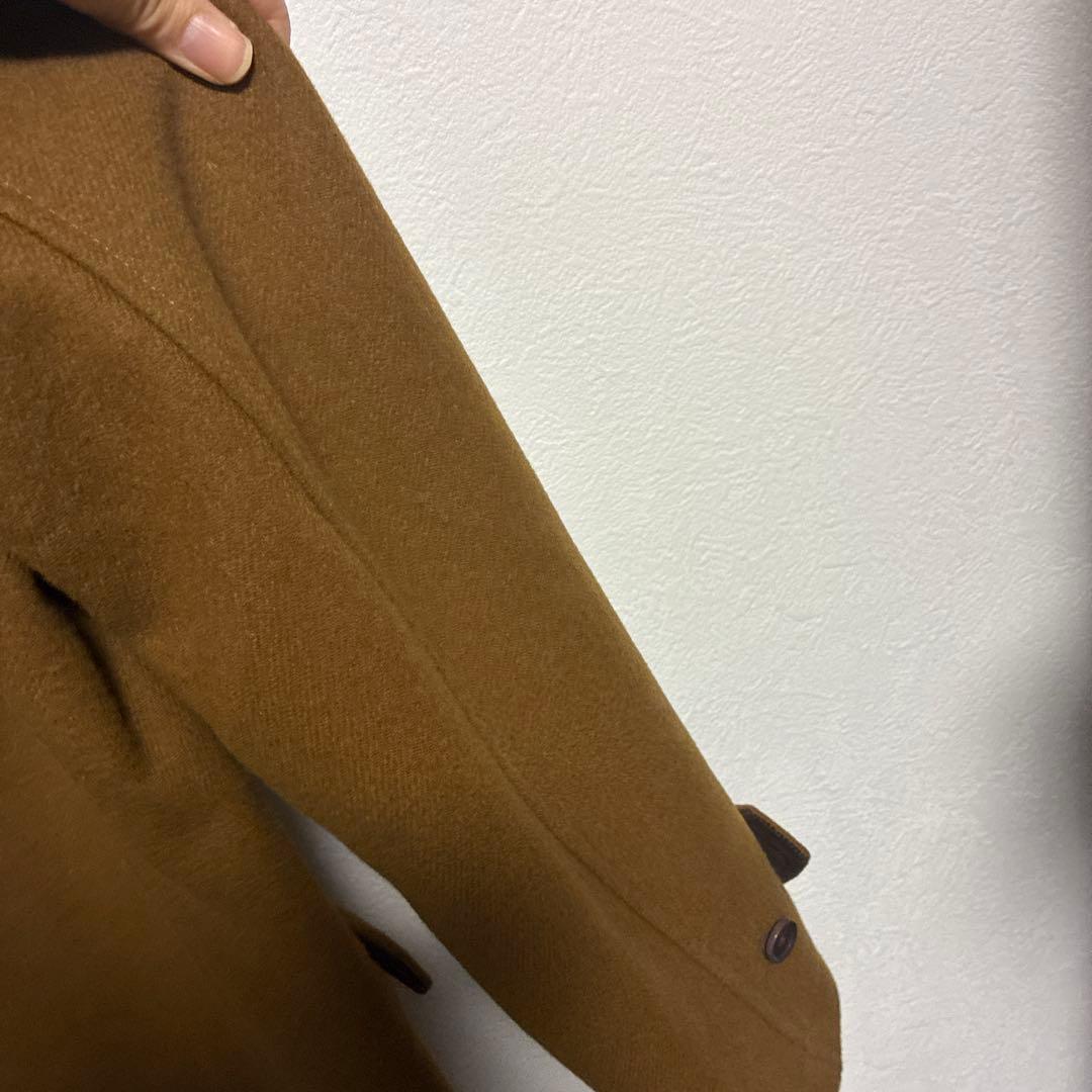 【美品】SHIPS シップス SUPER140'S ウール ピーコートキャメルＬ