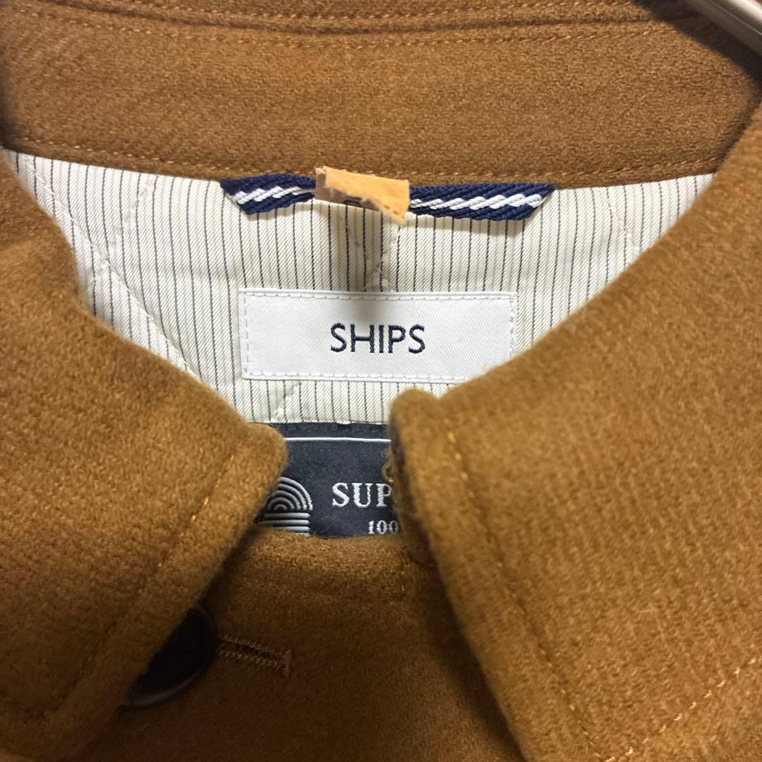 【美品】SHIPS シップス SUPER140'S ウール ピーコートキャメルＬ