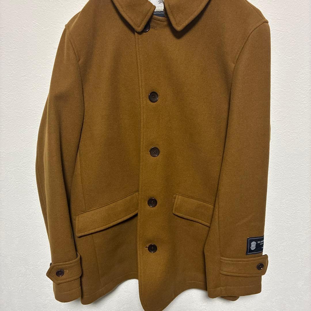 【美品】SHIPS シップス SUPER140'S ウール ピーコートキャメルＬ