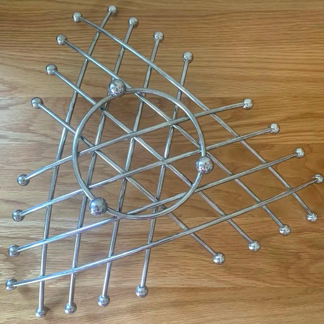 ビンテージ レトロ ミッドセンチュリー スペースエイジ 三角形 ステンレス かご