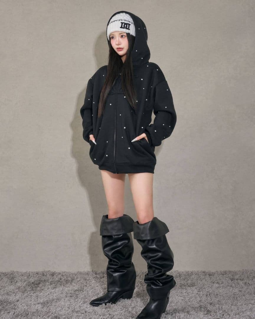 ダーリッチ DDロゴビジュージップパーカー ♡DD 黒