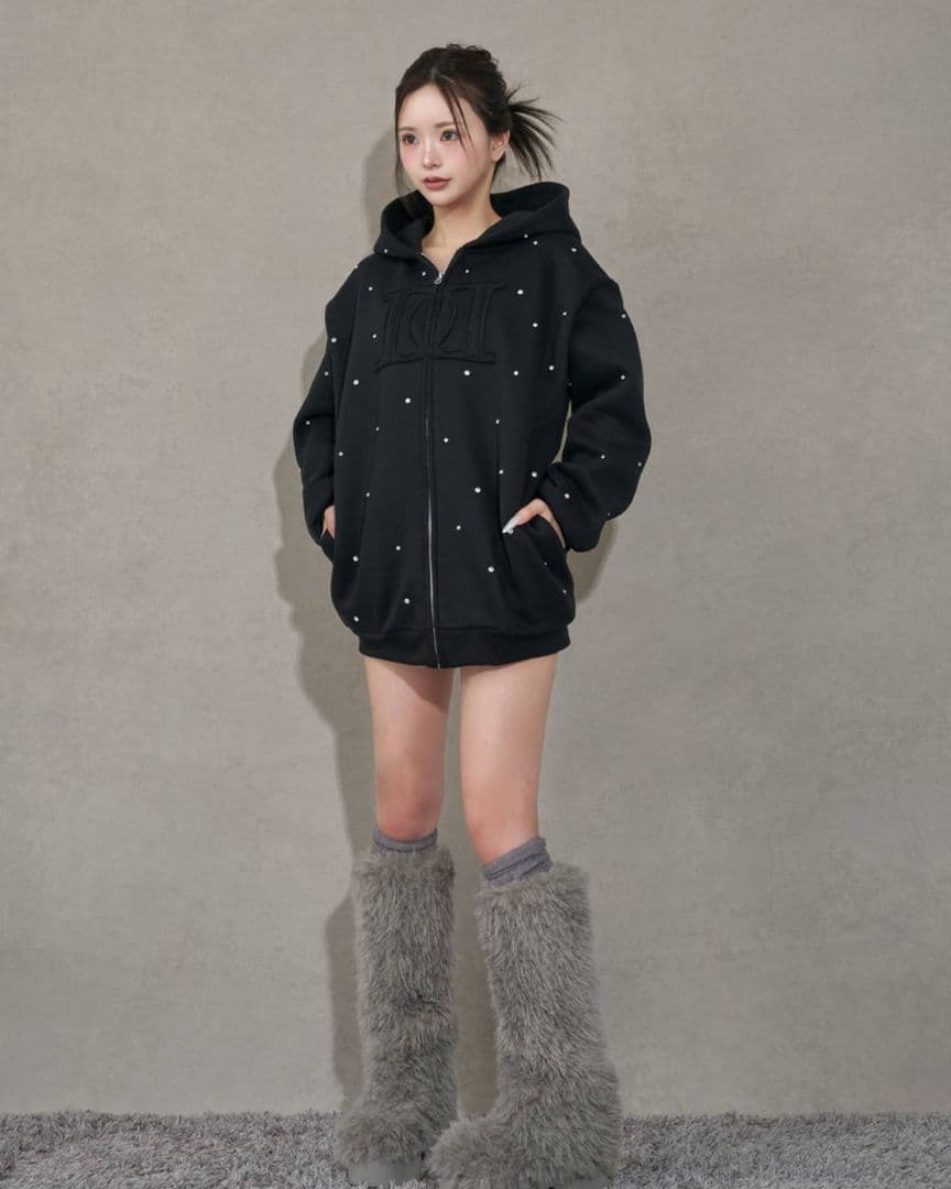 ダーリッチ DDロゴビジュージップパーカー ♡DD 黒