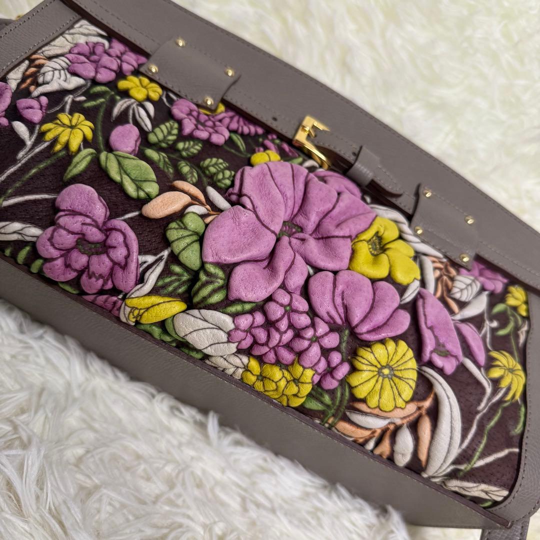 美品❕decobranche 花柄ショルダーバッグ グレー レザー