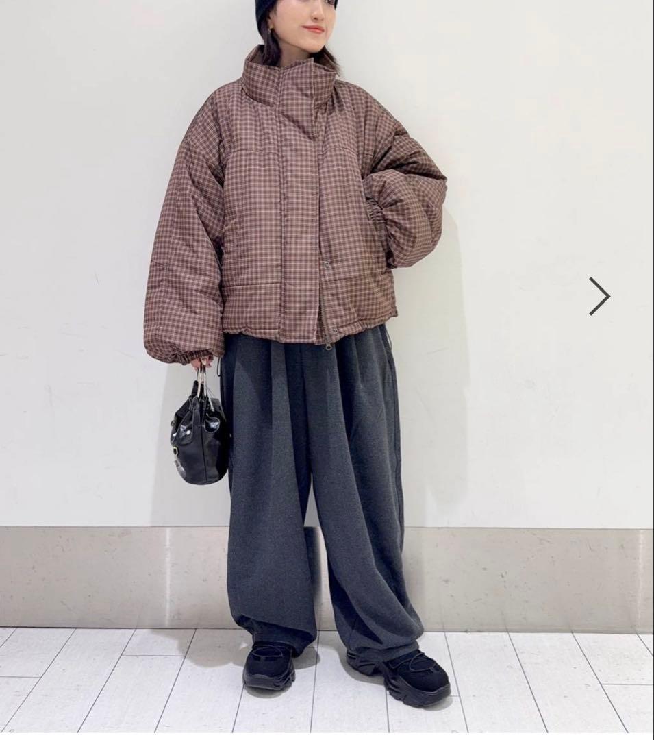 【美品】ローリーズファーム チェックモンスターショートコート　ブラウン