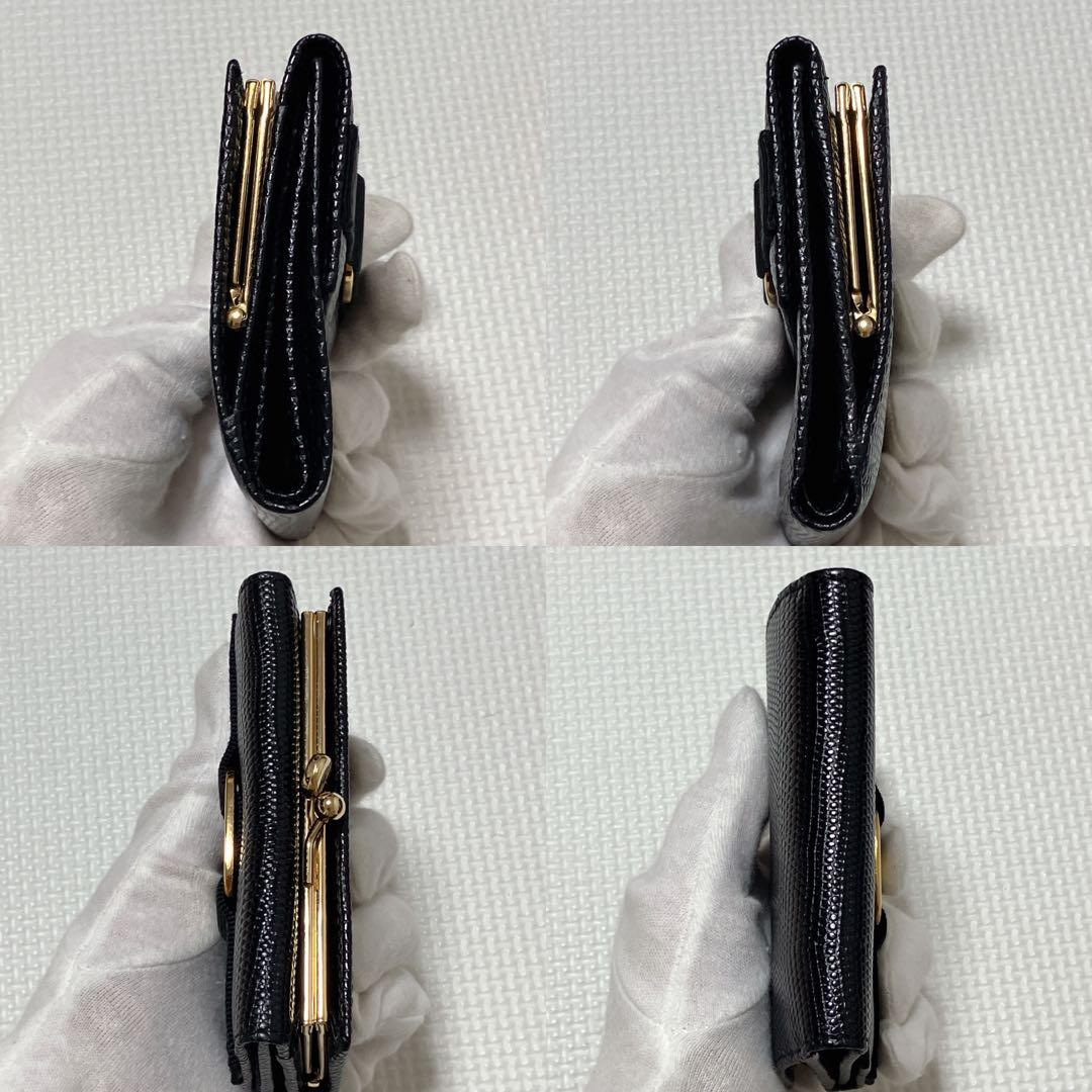 未使用　Salvatore Ferragamo レザーがま口三つ折り財布　黒