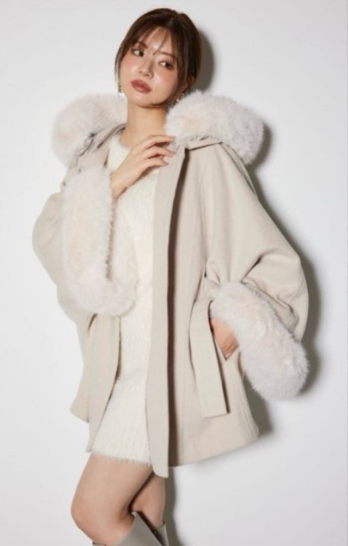 rienda リエンダ　ウールMIXフードポンチョコート