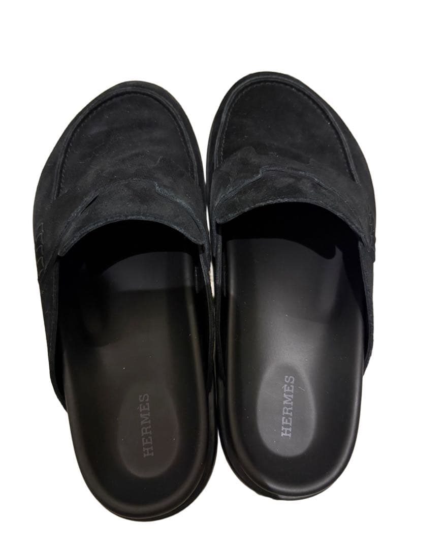 HERMES 黒 スエード スライドサンダル　サイズ42（26.5センチ）