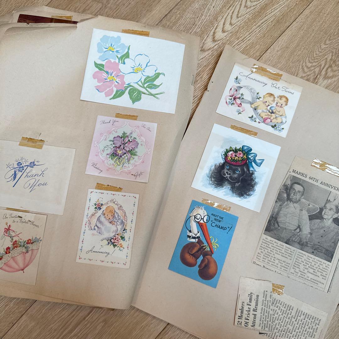 世界で一つのジャンクジャーナルに1940年代スクラップブック 紙モノ洋書