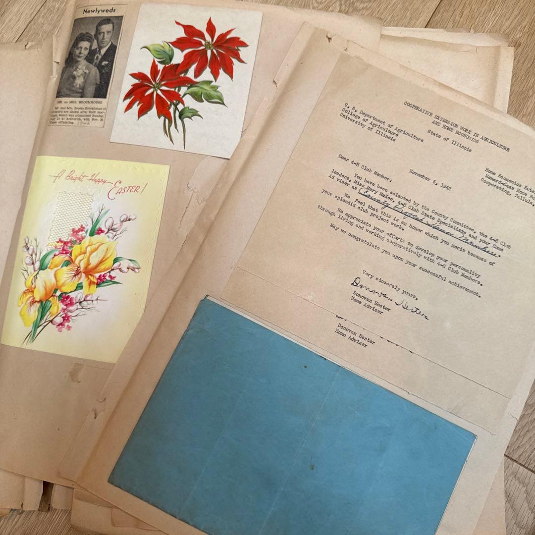 世界で一つのジャンクジャーナルに1940年代スクラップブック 紙モノ洋書