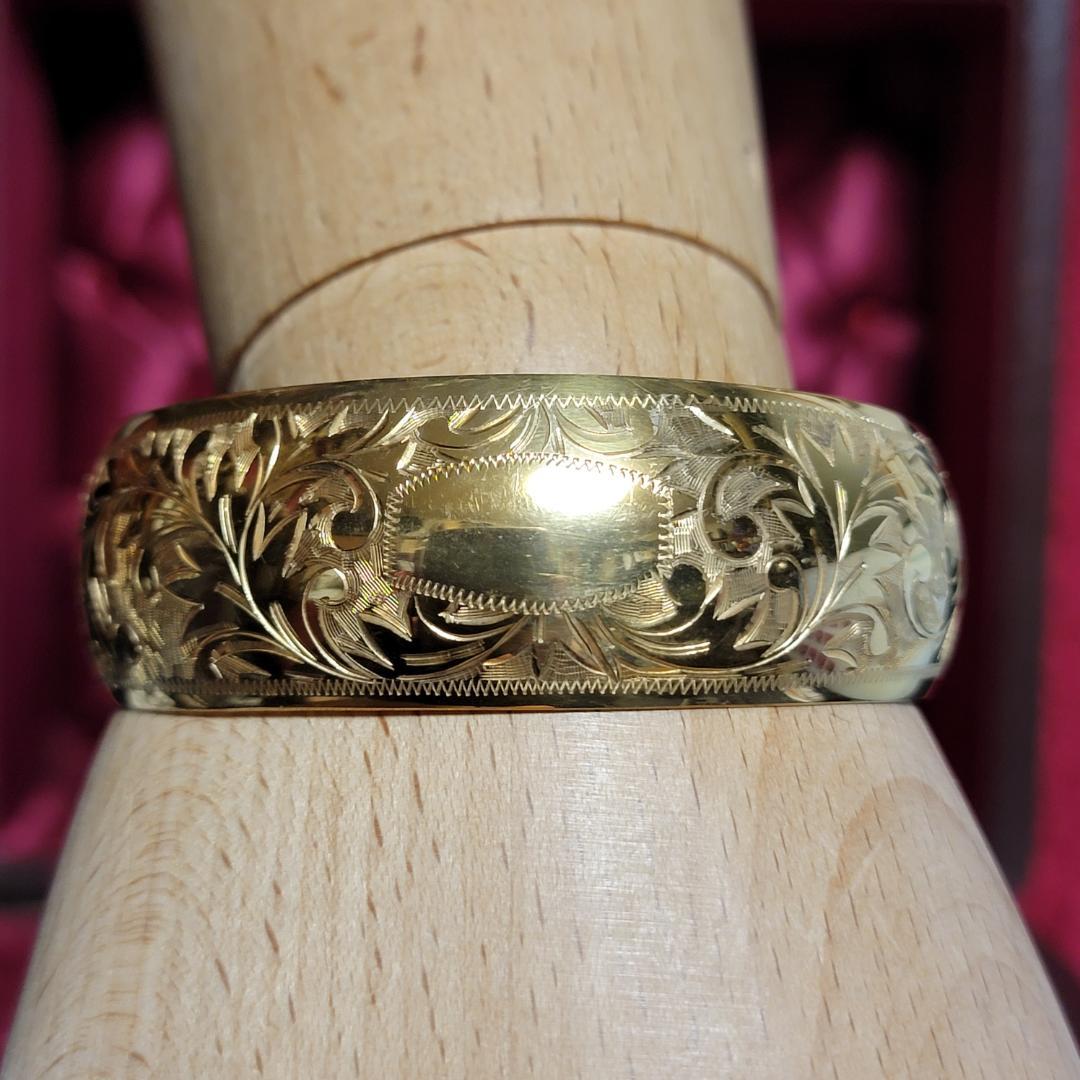 ビンテージ ゴールドカラーの彫金バングル スターリングシルバー 925