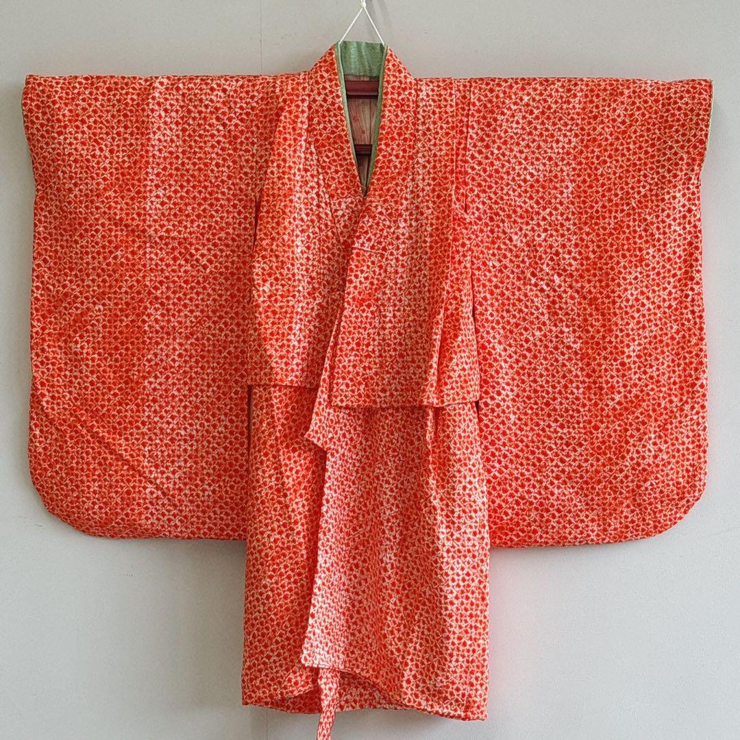 七五三　３歳　女の子　きものフルセット　中古品　オレンジ総絞り
