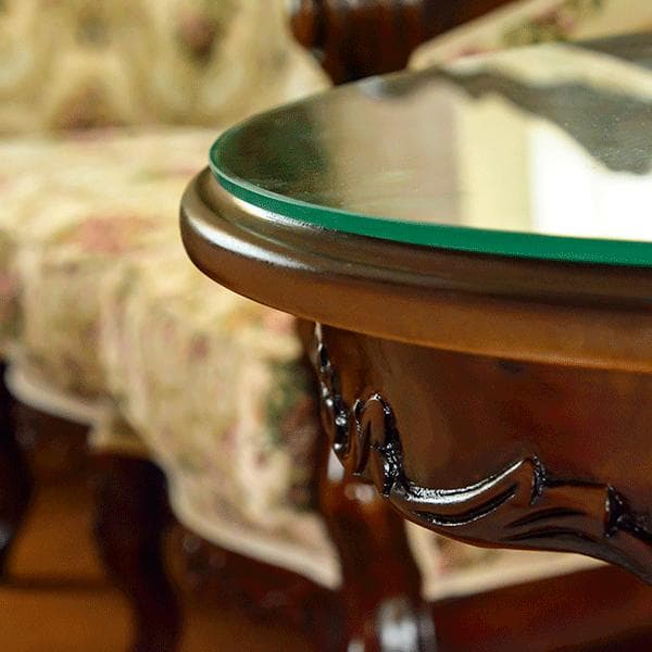 激安！　新品　マホガニー　円形　保護ガラス付　 花柄 　彫刻　猫脚　4本足