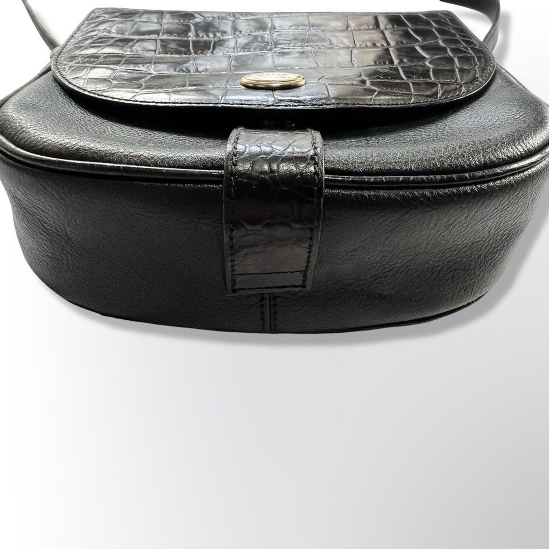 BALLY ショルダーバッグ　クロコダイル　ブラック　ゴールド金具　レザー
