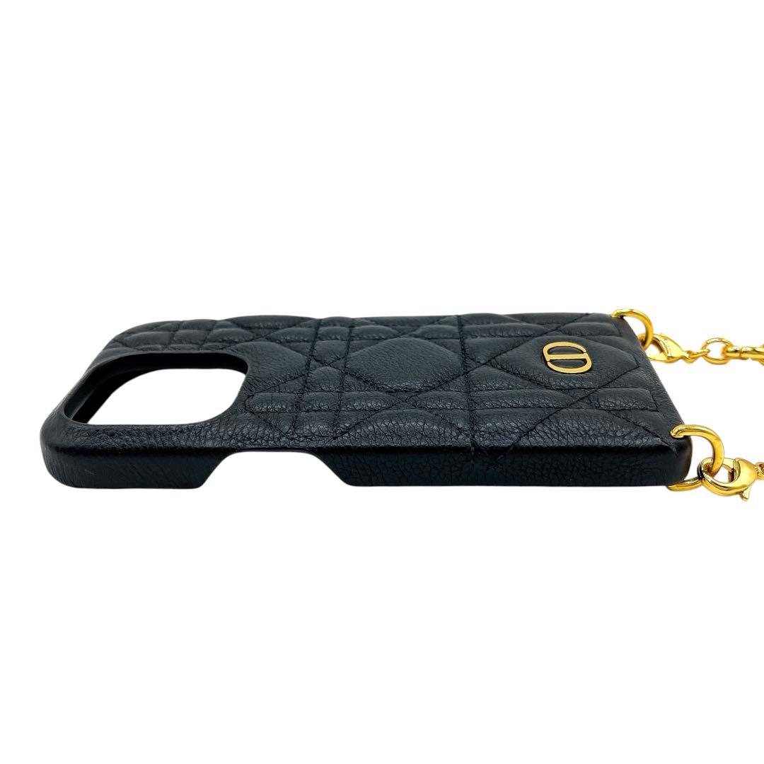 美品 ディオール カナージュ 14 Pro iPhoneケース チェーン 黒 金