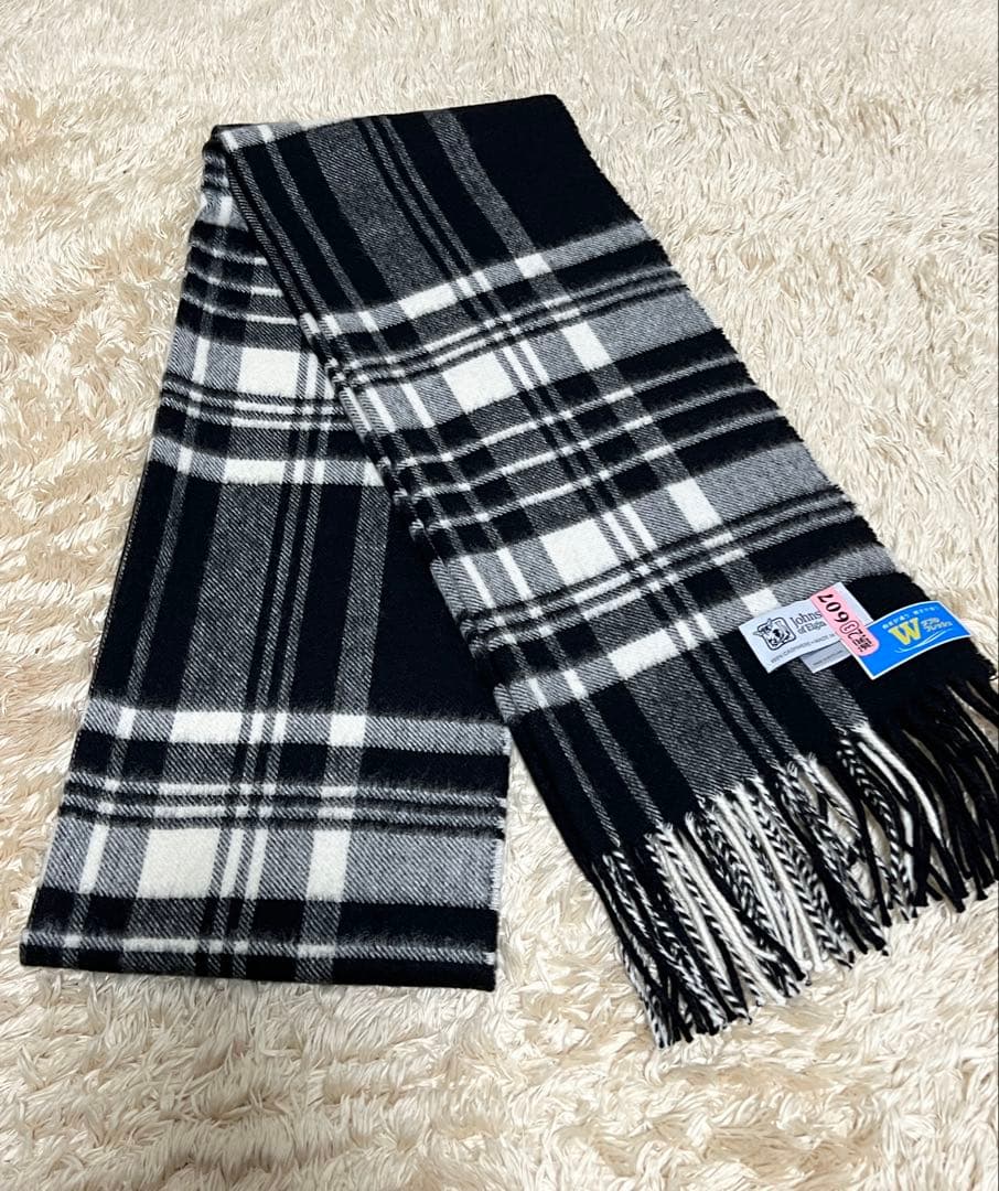 スコットランド製 Johnstons of Elgin カシミアチェックマフラー