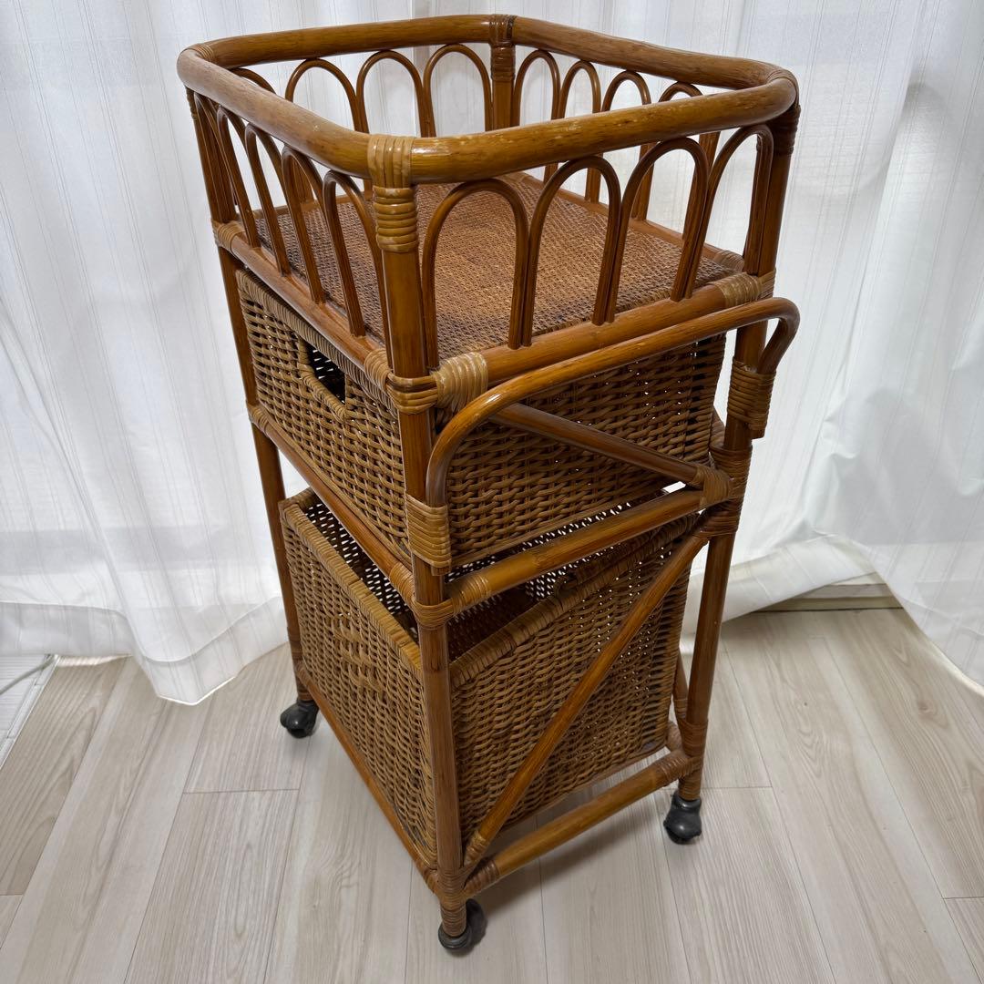 ラタン　脱衣籠　ラック　収納　家具　アンティーク　アジアン　ワゴン　レトロ